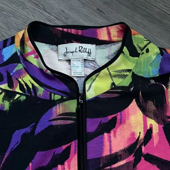 🔥Joseph Ribkoff🔥 | Neon colours tropical zip up sweater - Picture 5 of 11